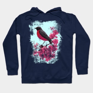 robin bird perched on flowering branch design Hoodie